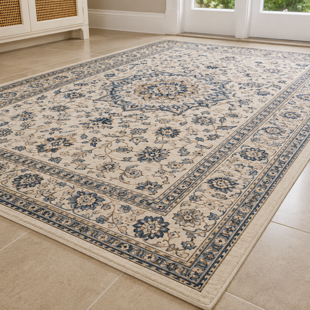 Freshly cleaned patterned area rug