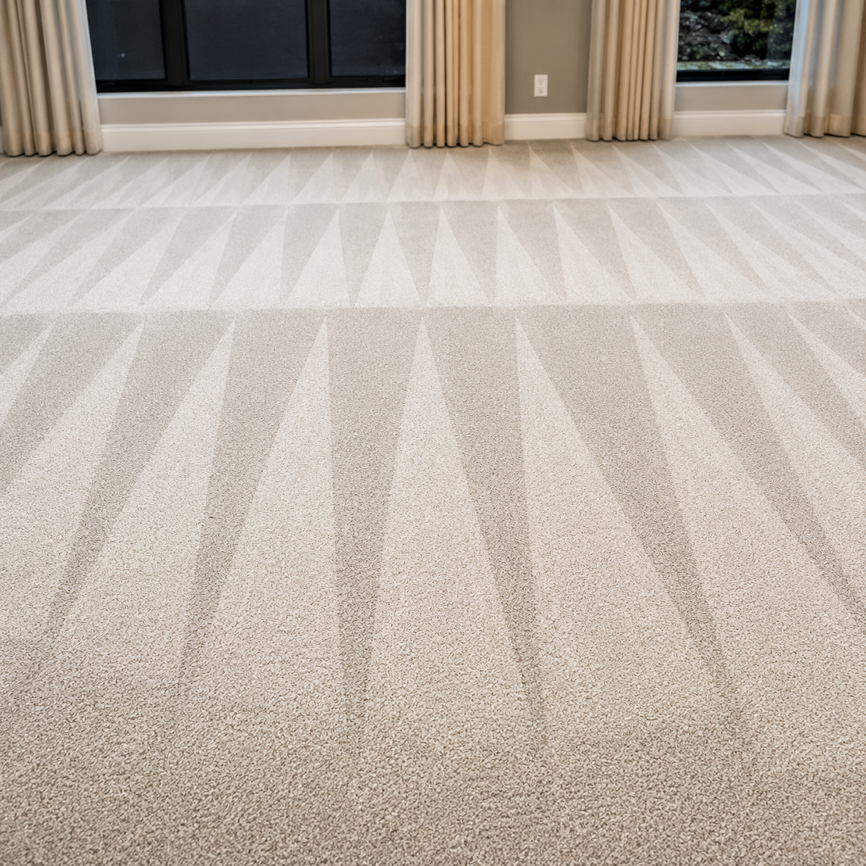 Freshly cleaned carpet with professional striping