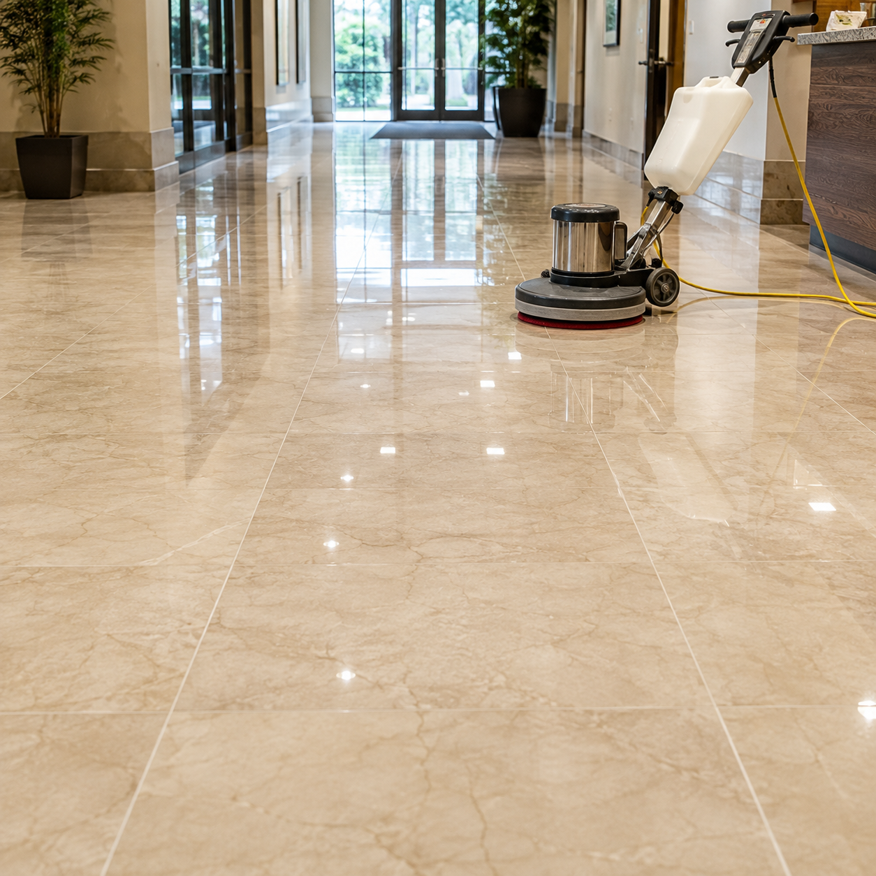 Professional floor buffing and polishing results