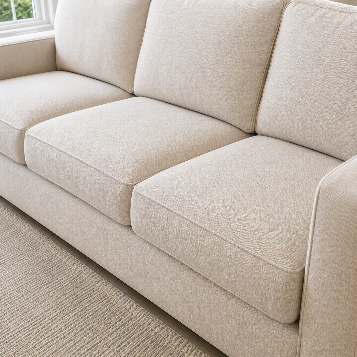 Freshly cleaned upholstery on a light-colored sofa